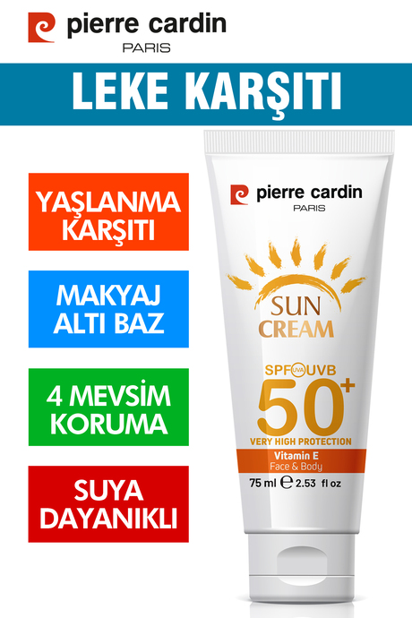 Pierre Cardin SPF 50 Leke Karşıtı Yüksek Koruyucu Yüz Güneş Kremi 75 ML Normal Ve Kuru Ciltler İçin
