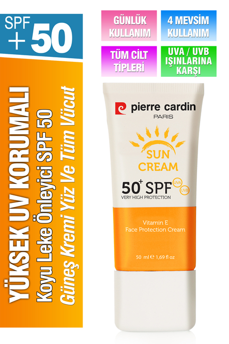 Pierre Cardin Yüksek Uv Korumalı Koyu Leke Önleyici Spf 50 Güneş Kremi Yüz Ve Tüm Vücut 50ml 